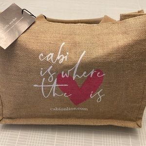 Jute tote bag from Cabi.  Two rounded handles.